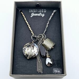 Inspired Jewelry Multicharm Statement Necklace Beaded Chain Black Bronze Long